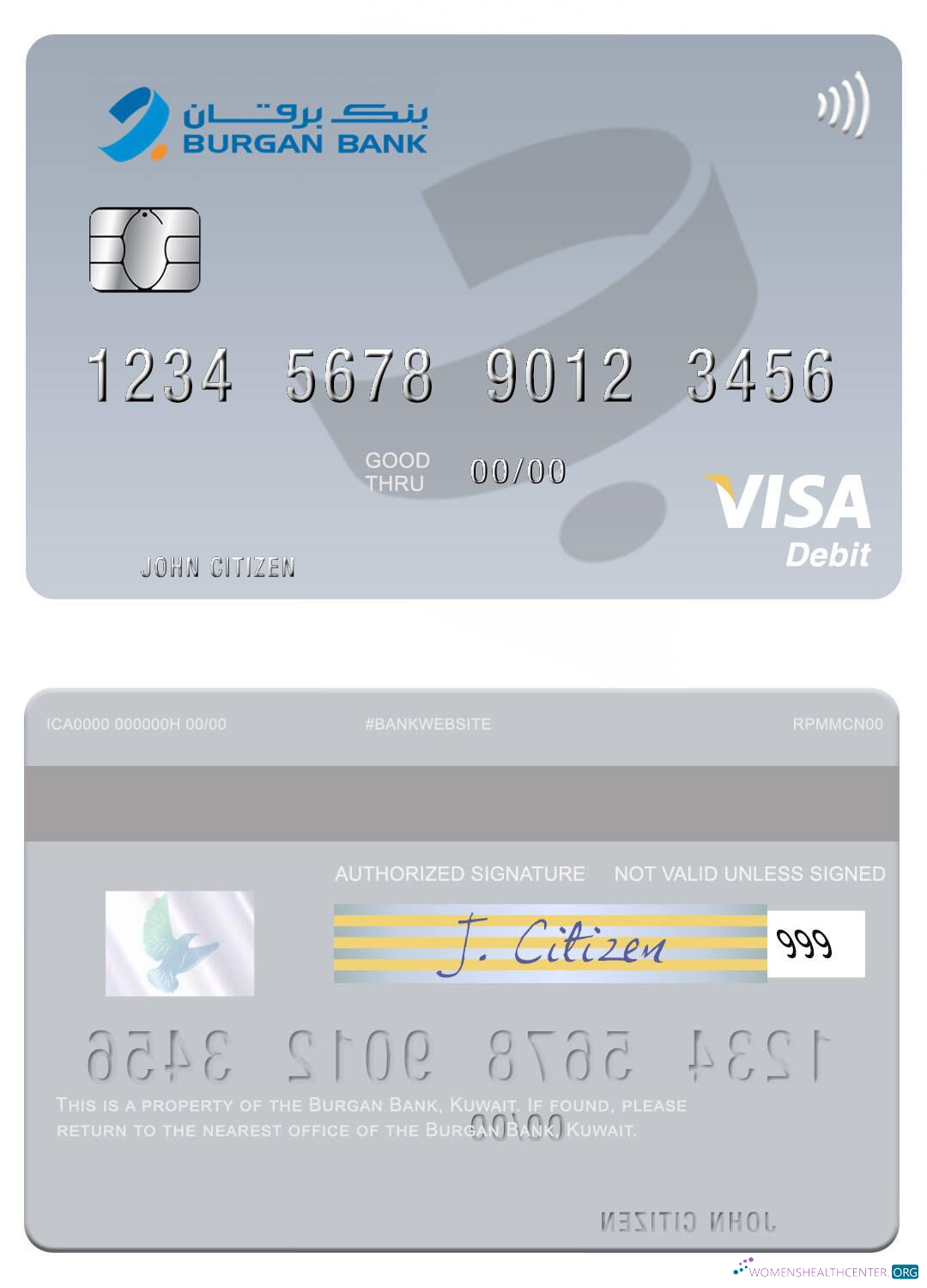 Download Kuwait Burgan Bank visa debit card Photoshop template